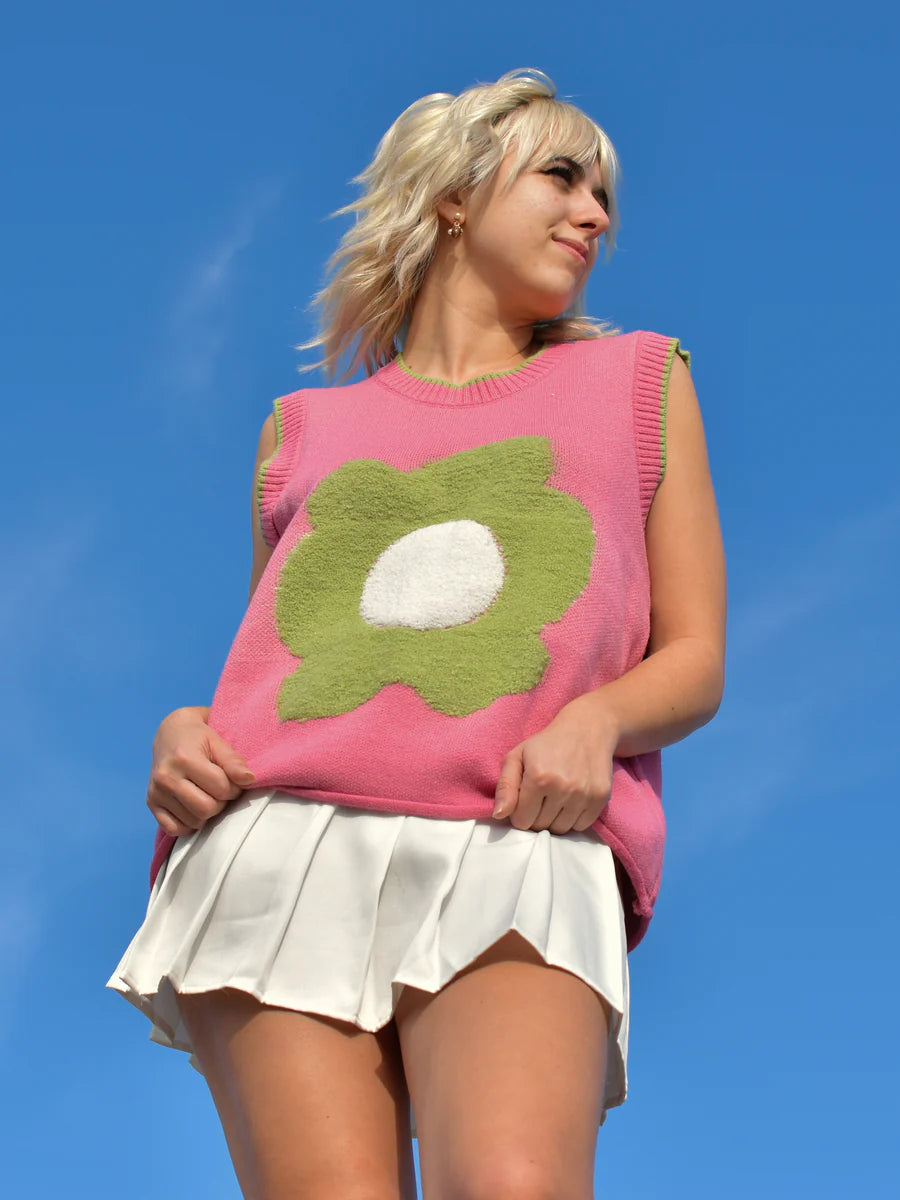 Daisy Design Sweater Vest - Pink