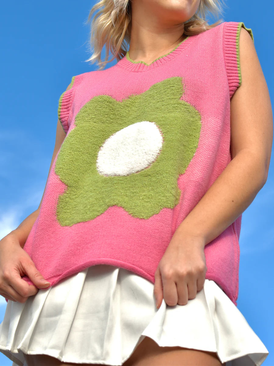 Daisy Design Sweater Vest - Pink