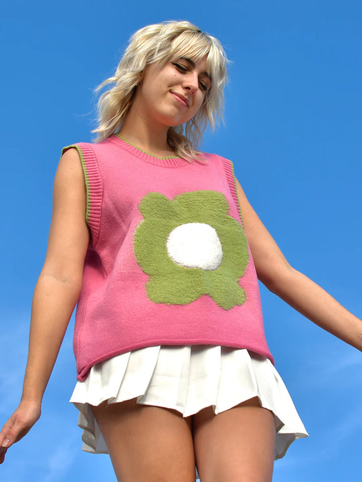 Daisy Design Sweater Vest - Pink