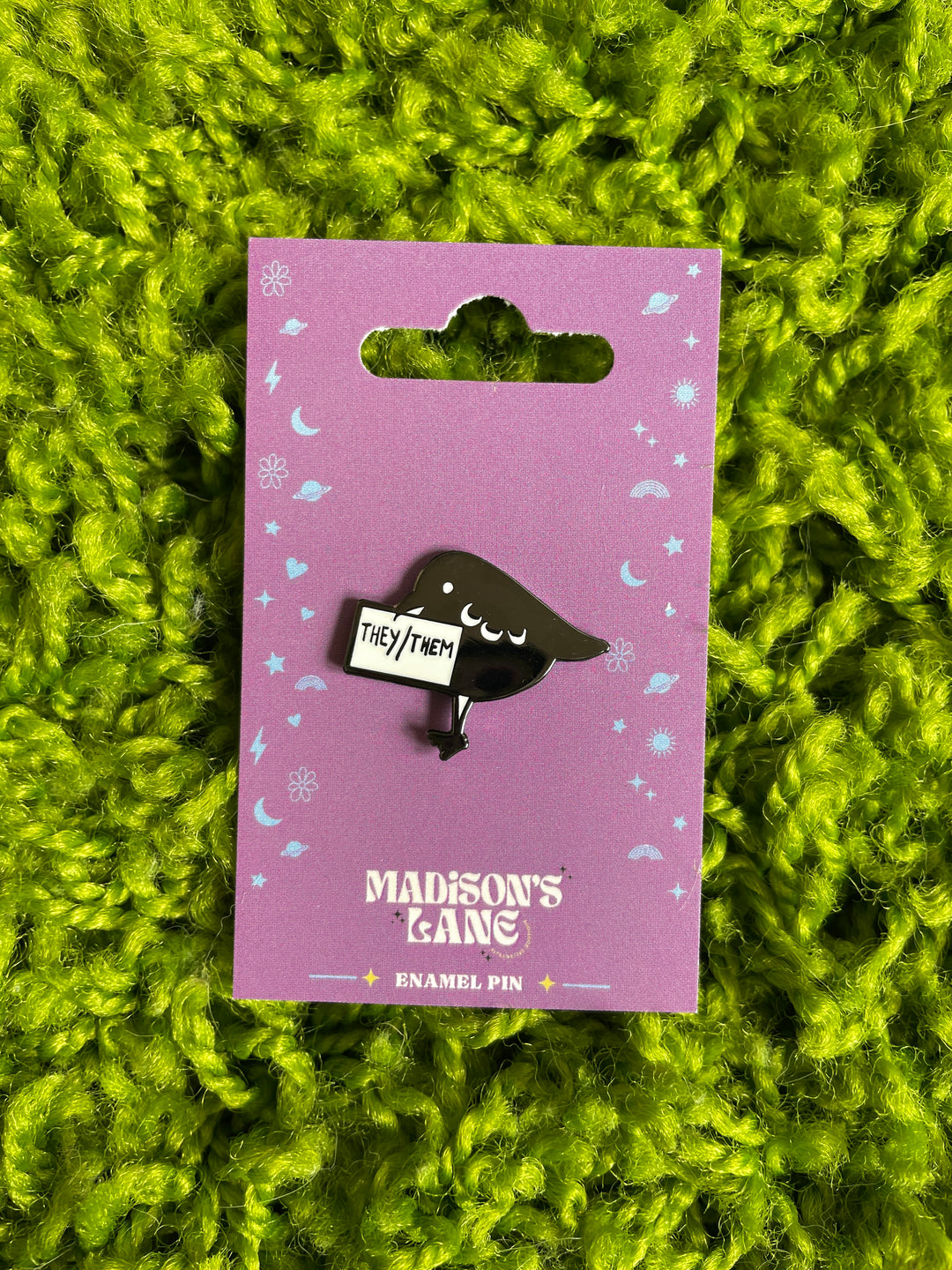 They/Them Pronouns Crow Enamel Pin