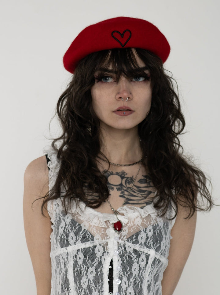 Sweetheart Red Wool Beret Hat