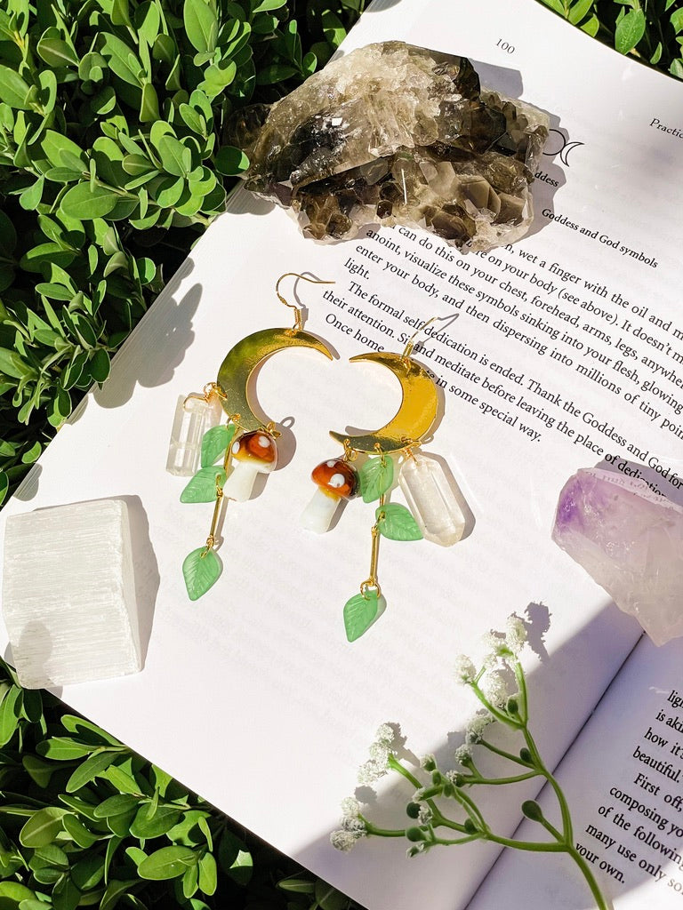 Moon Mushroom Dangle Earrings