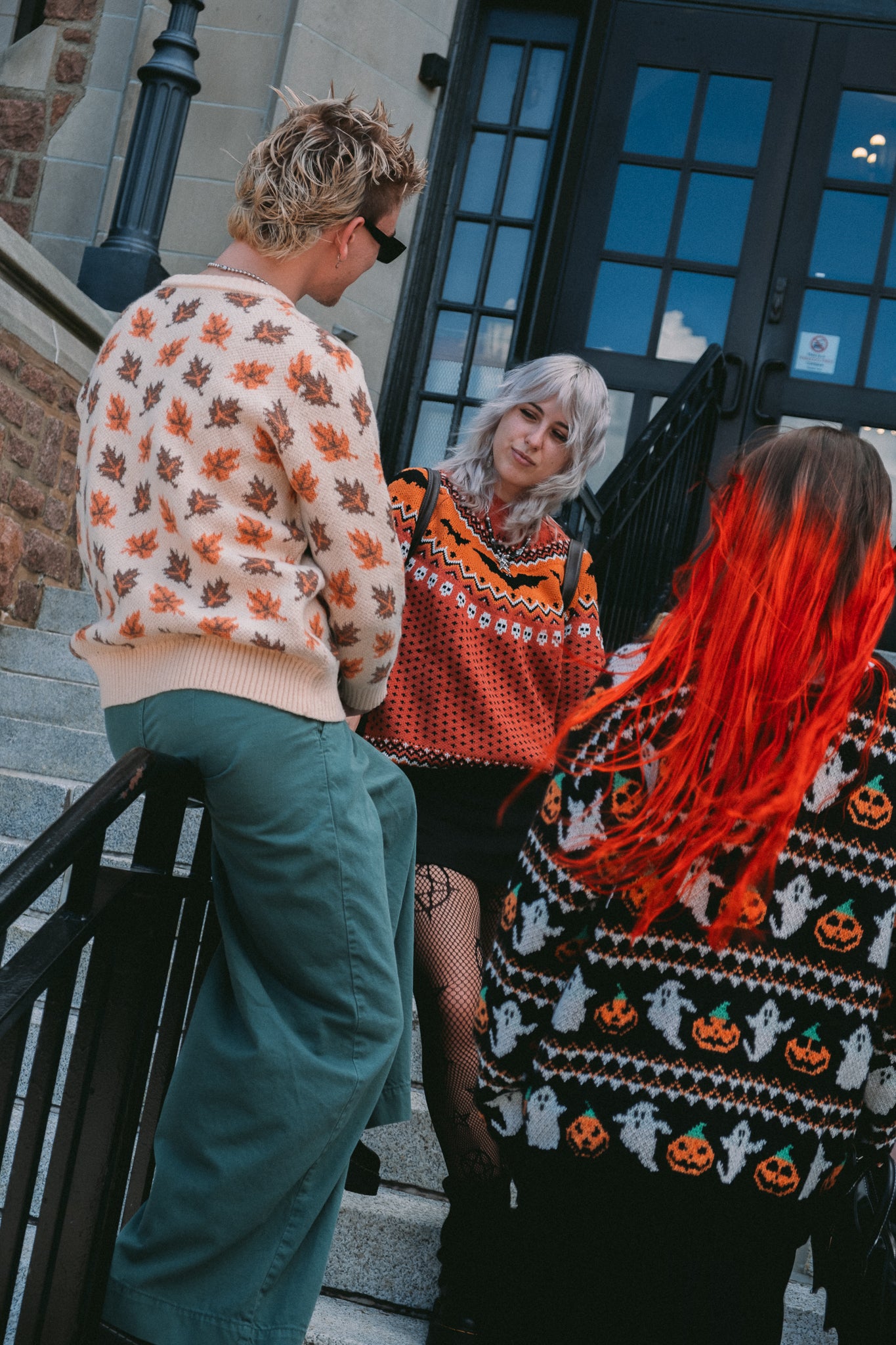 Vintage Inspired Rust Orange Bat & Skull Geo Print Sweater