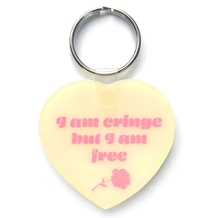 I Am Cringe But I Am Free Heart Shaped Vinyl Keychain