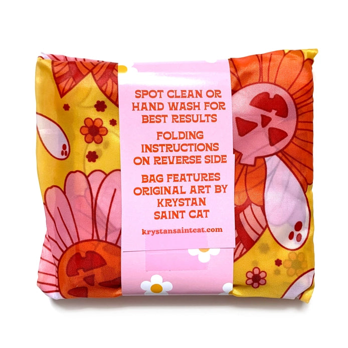 Spooky Retro Ghost Floral Fold-Up Reusable Bag
