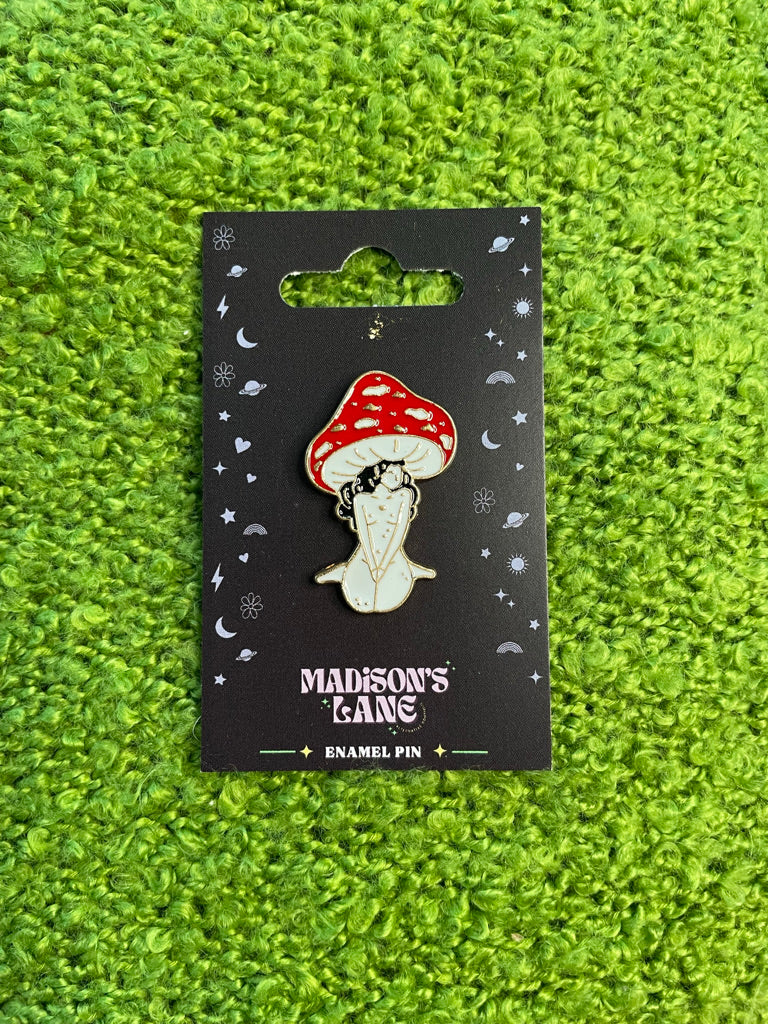 Red Mushroom Girl Enamel Pin