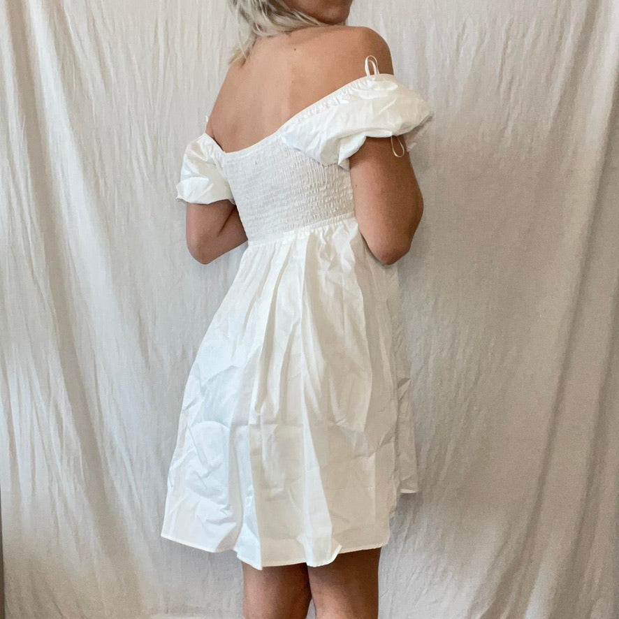 White Puff Sleeve Off the Shoulder Dress