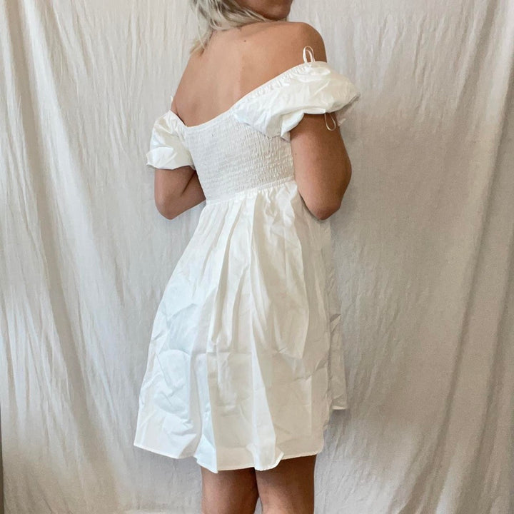 White Puff Sleeve Off the Shoulder Dress