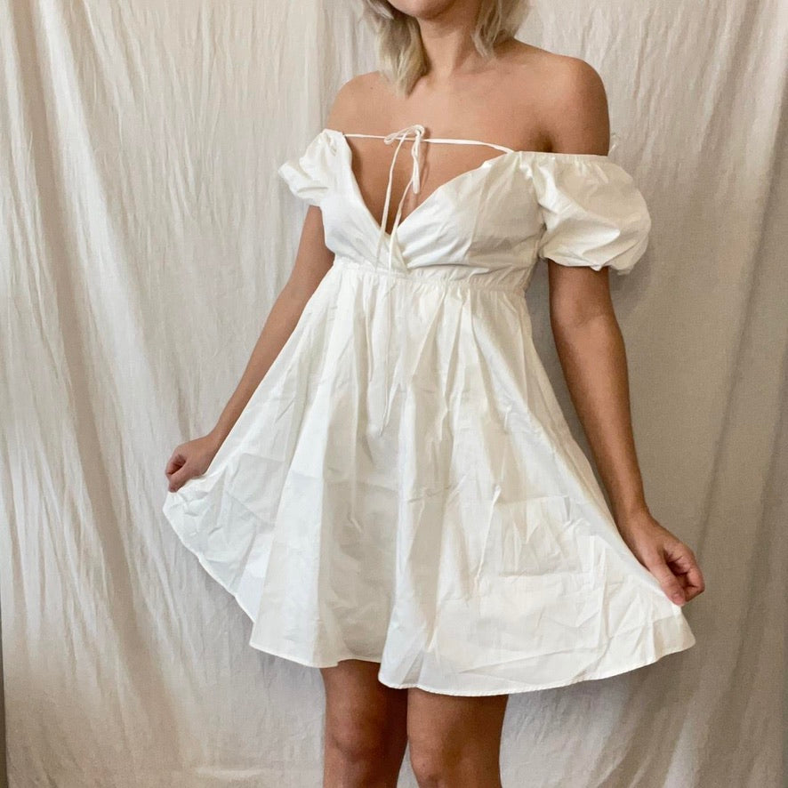White Puff Sleeve Off the Shoulder Dress