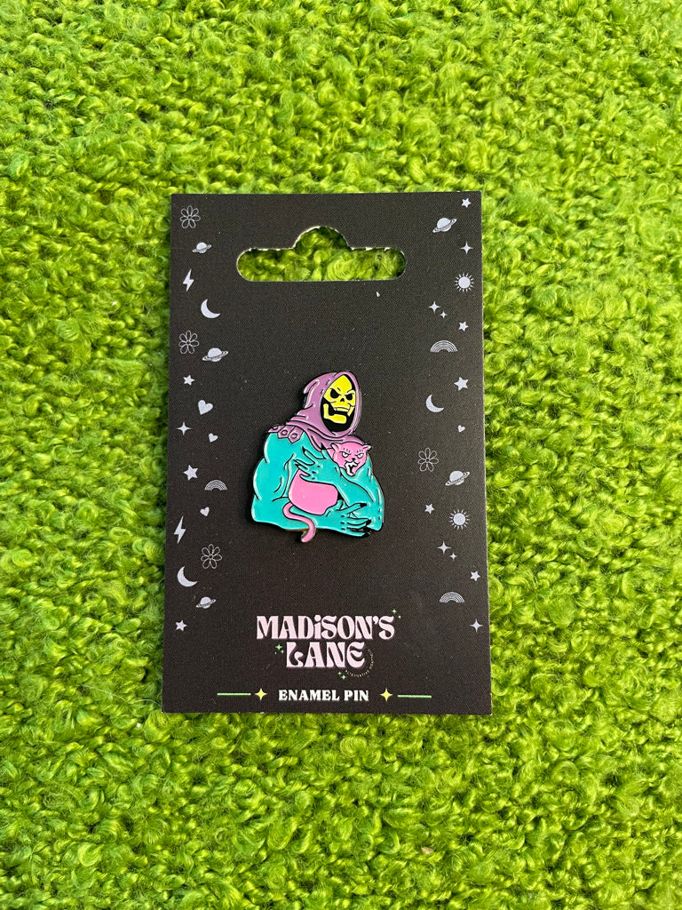 Skeletor with his Not So Enthusiastic Cat Enamel Pin