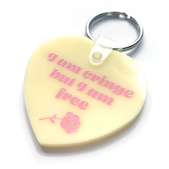 I Am Cringe But I Am Free Heart Shaped Vinyl Keychain