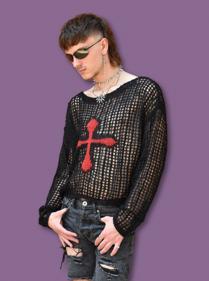 Corpus Red Cross Gothic Knit Sweater
