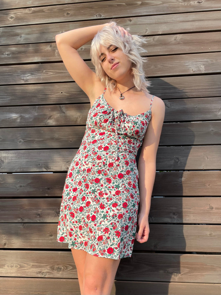 red and white poppy dress Red & White Poppy Front Tie Mini Dress