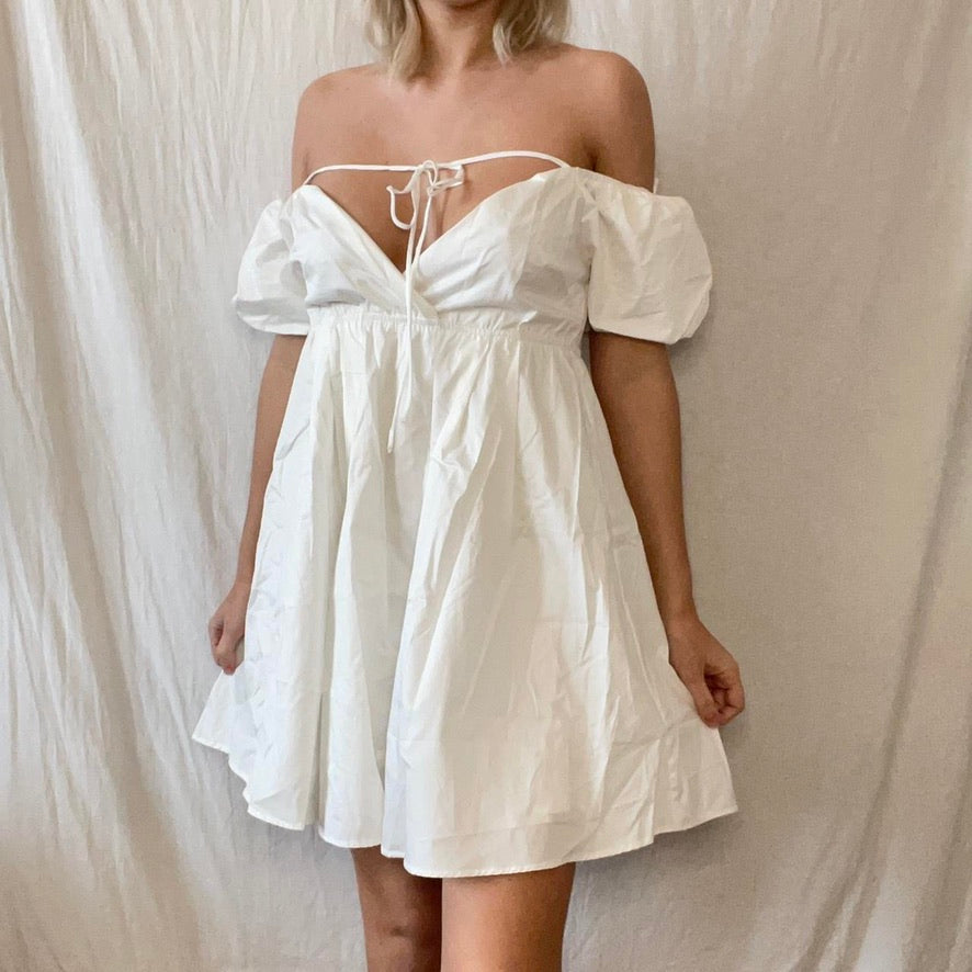 White Puff Sleeve Off the Shoulder Dress
