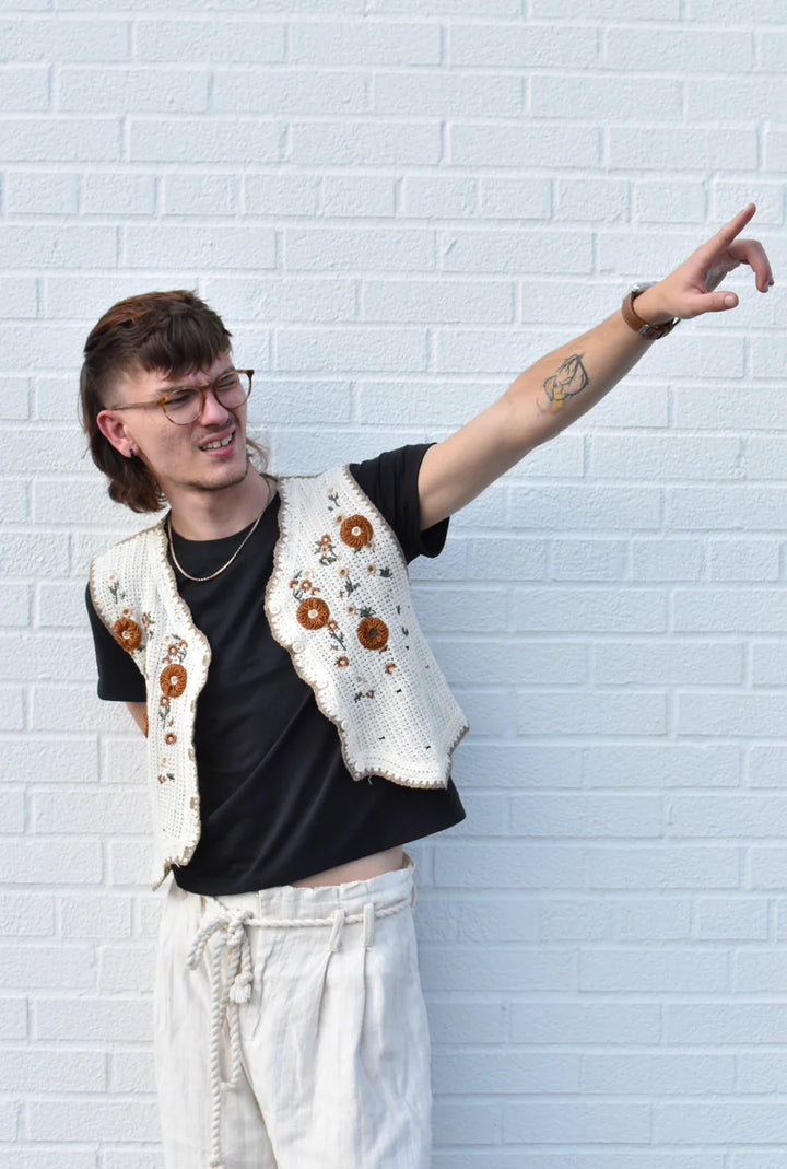 Floral Crochet Vest - Cream