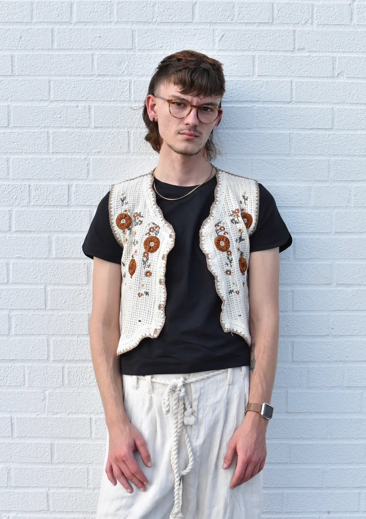 Floral Crochet Vest - Cream