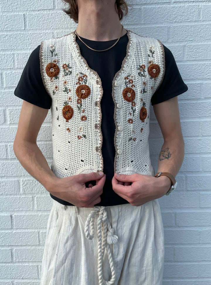 Floral Crochet Vest - Cream