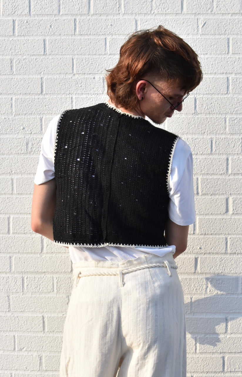 Floral Crochet Vest - Black