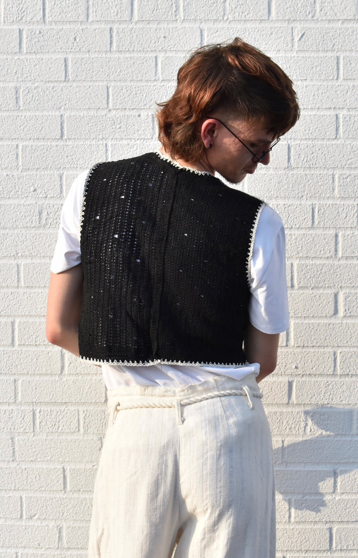 Floral Crochet Vest - Black