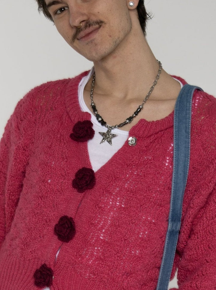 Punk Silver Beaded Star Pendant Necklace