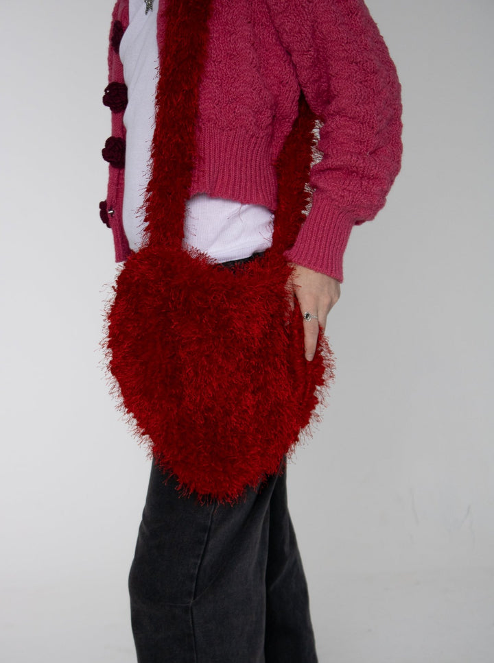 Plush Red Heart Crossbody Bag