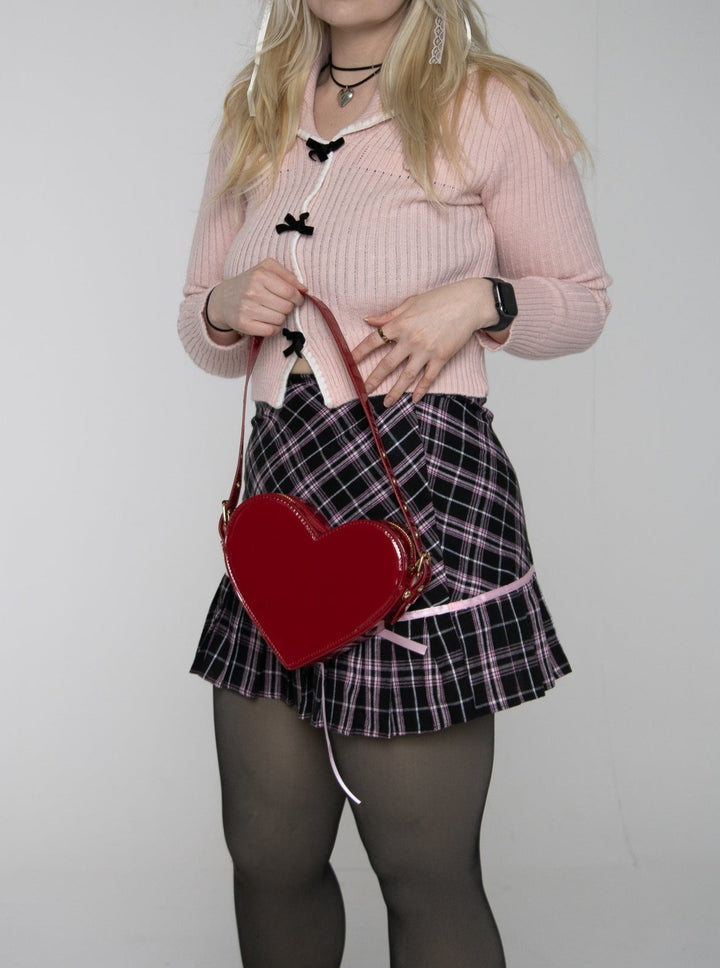 Patent Leather Red Heart Shoulder Bag