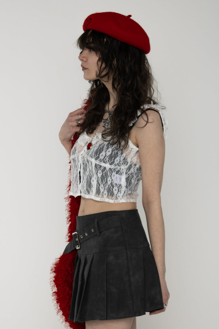 Raddix Grey Suede Pleated Mini Skirt