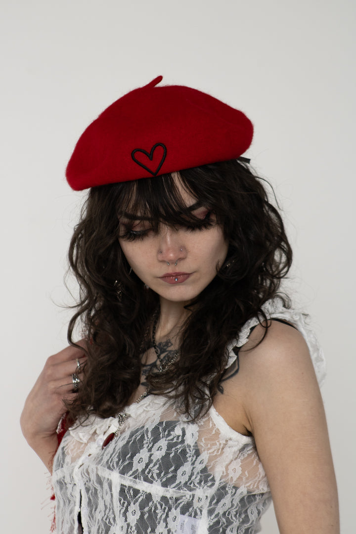 Sweetheart Red Wool Beret Hat