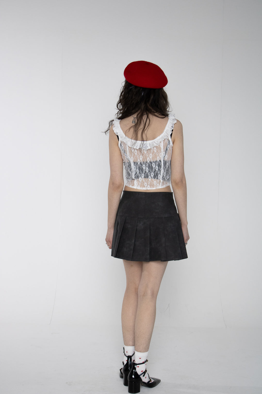 Raddix Grey Suede Pleated Mini Skirt