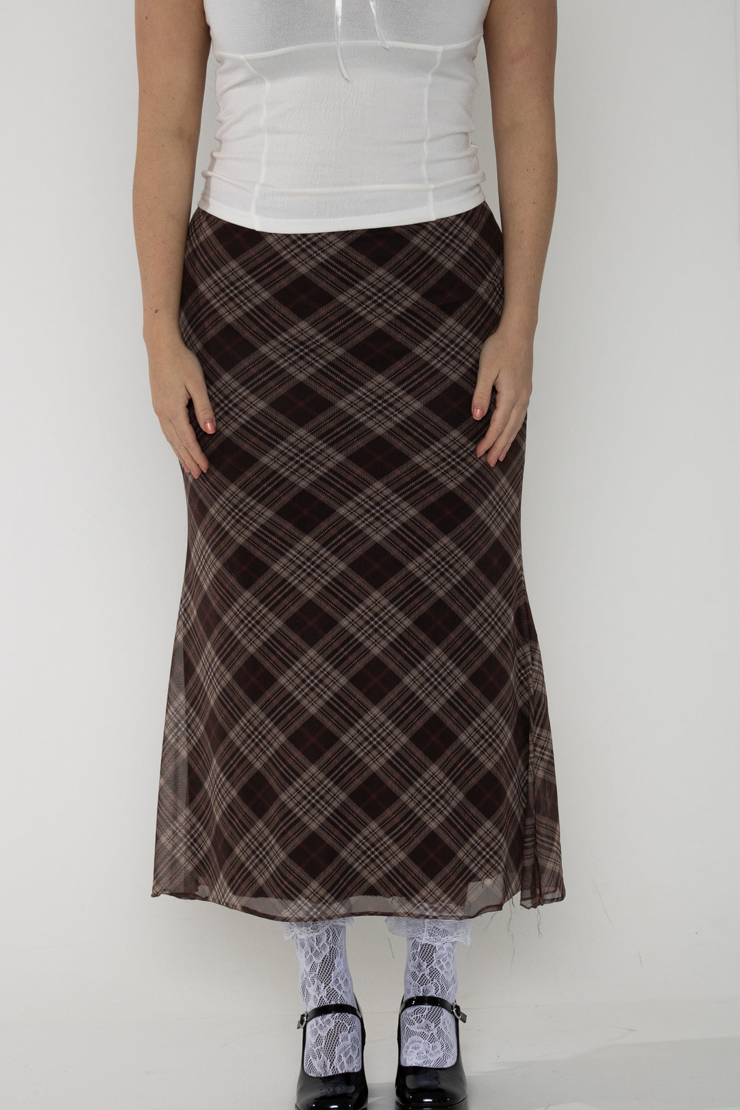 Maim Brown Pink Plaid Maxi Skirt