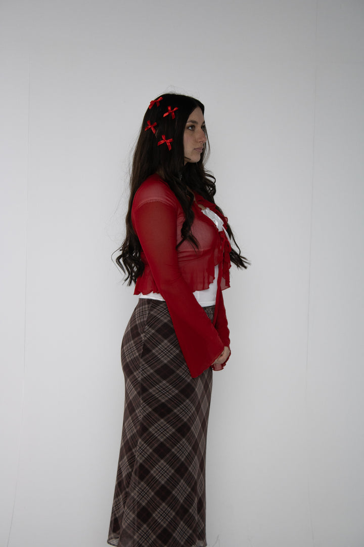 Love Witch Sheer Lace Cardigan Top - Red