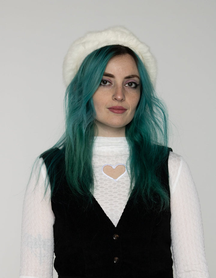 White Fuzzy Mohair Beret Hat