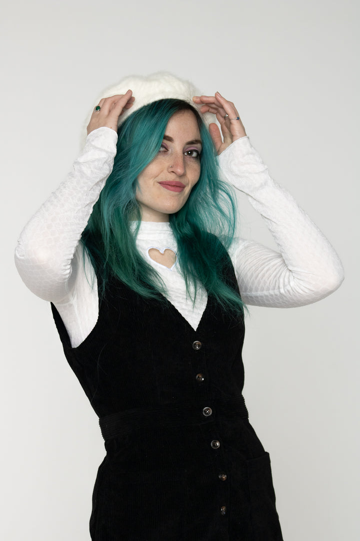 White Fuzzy Mohair Beret Hat