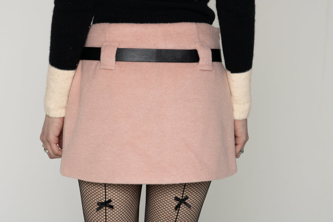 Baby Pink Wool Blend Mini Skirt