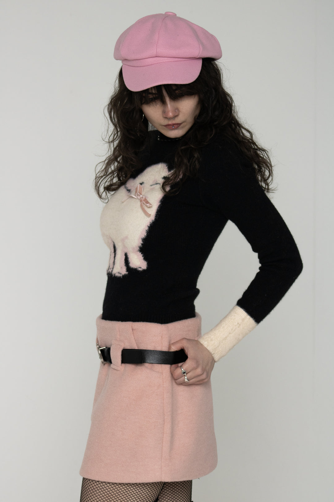 Baby Pink Wool Blend Mini Skirt
