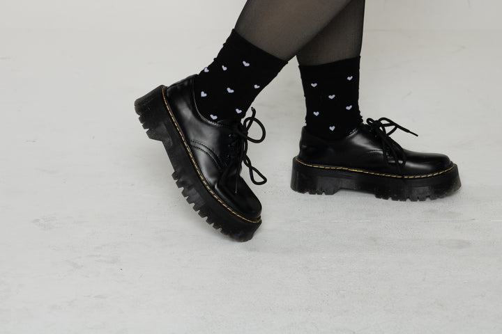 Black & White Heart Print Crew Socks