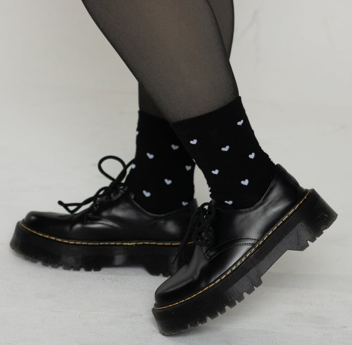 Black & White Heart Print Crew Socks