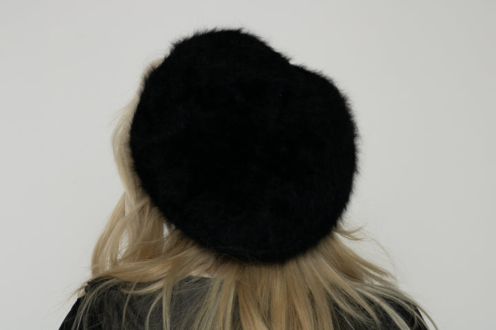Black Fuzzy Mohair Beret Hat