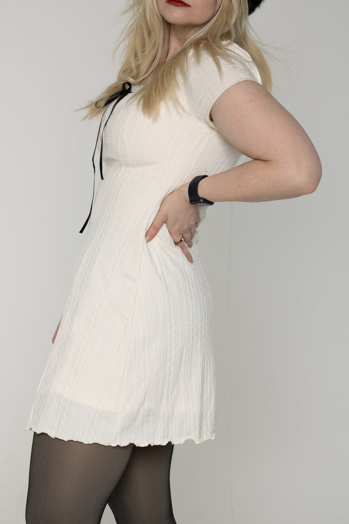 Cara Front Tie Bow Mini Dress - White