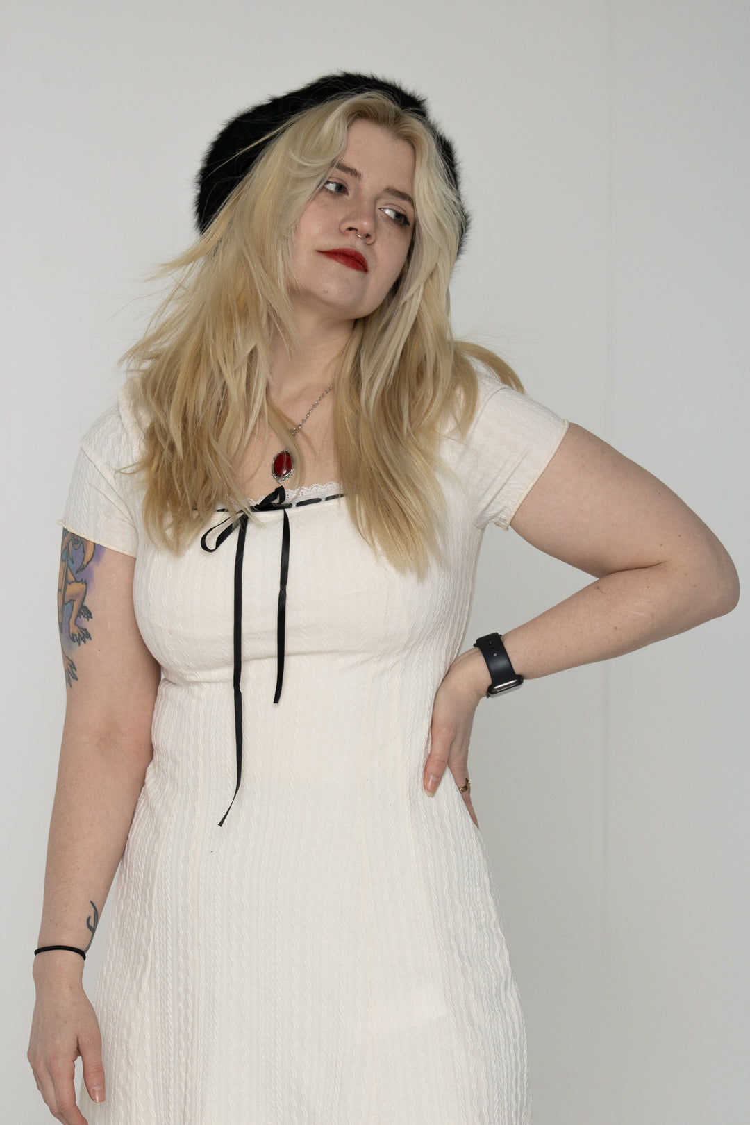 Cara Front Tie Bow Mini Dress - White