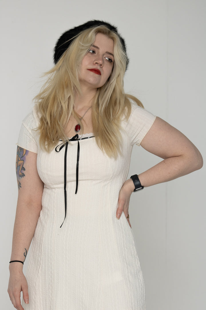 Cara Front Tie Bow Mini Dress - White