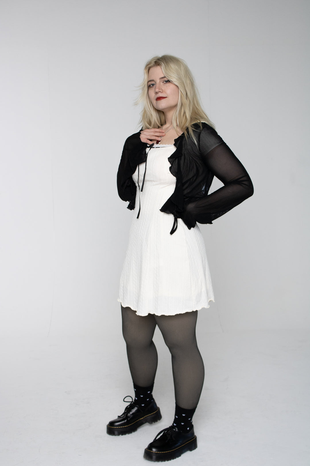 Cara Front Tie Bow Mini Dress - White