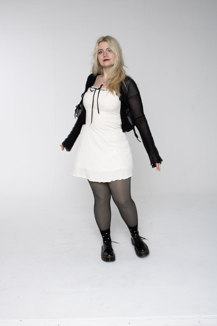 Cara Front Tie Bow Mini Dress - White