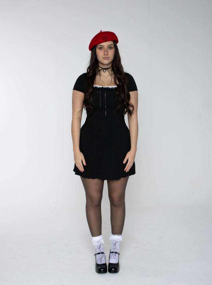 Cara Front Tie Bow Mini Dress - Black