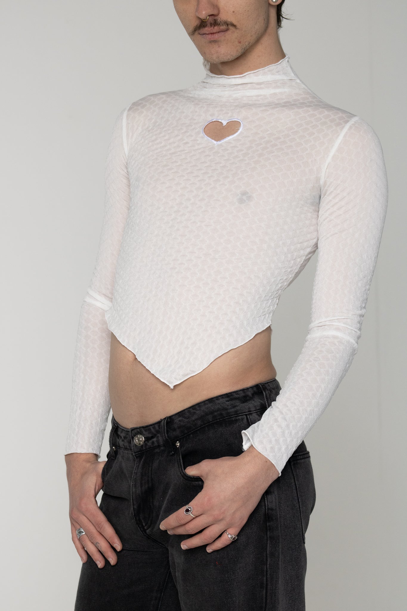 white long sleeve cut out top