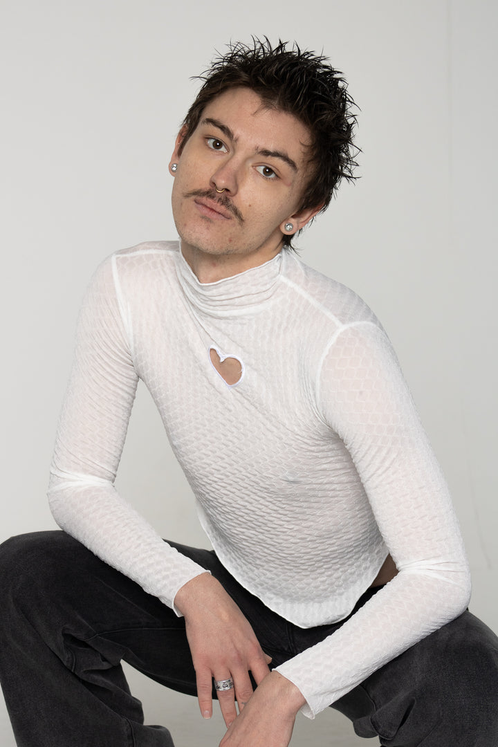 White Heart Cutout Long Sleeve Top