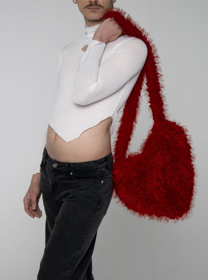 Plush Red Heart Crossbody Bag