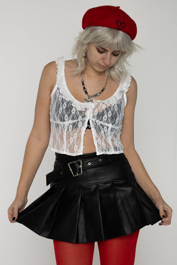 Raddix Leather Black Pleated Mini Skirt