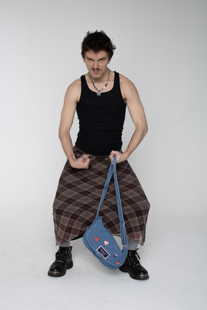 Maim Brown Pink Plaid Maxi Skirt