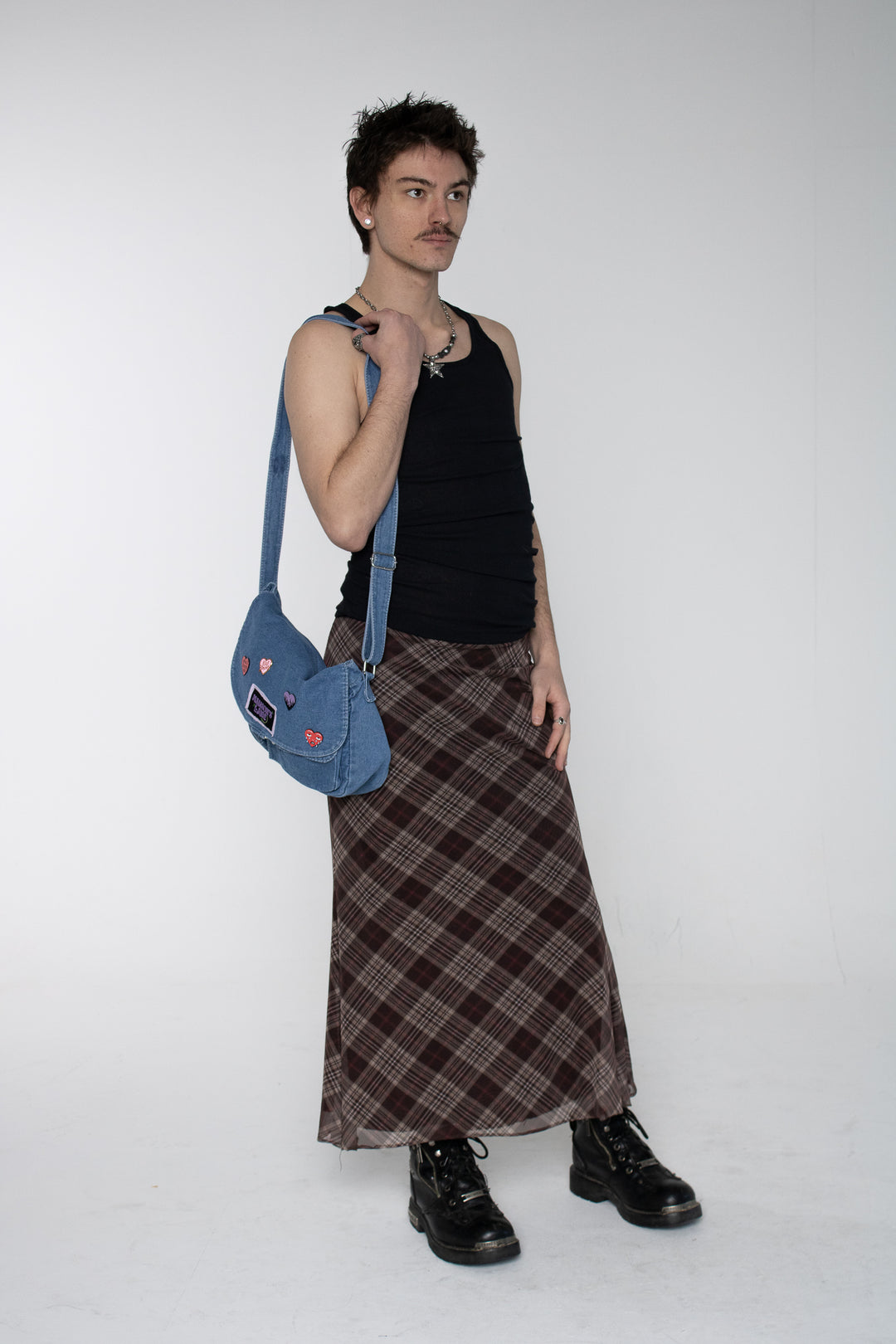 Maim Brown Pink Plaid Maxi Skirt